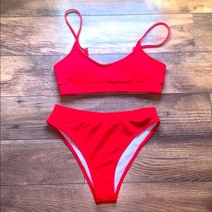 Red high warded bikini